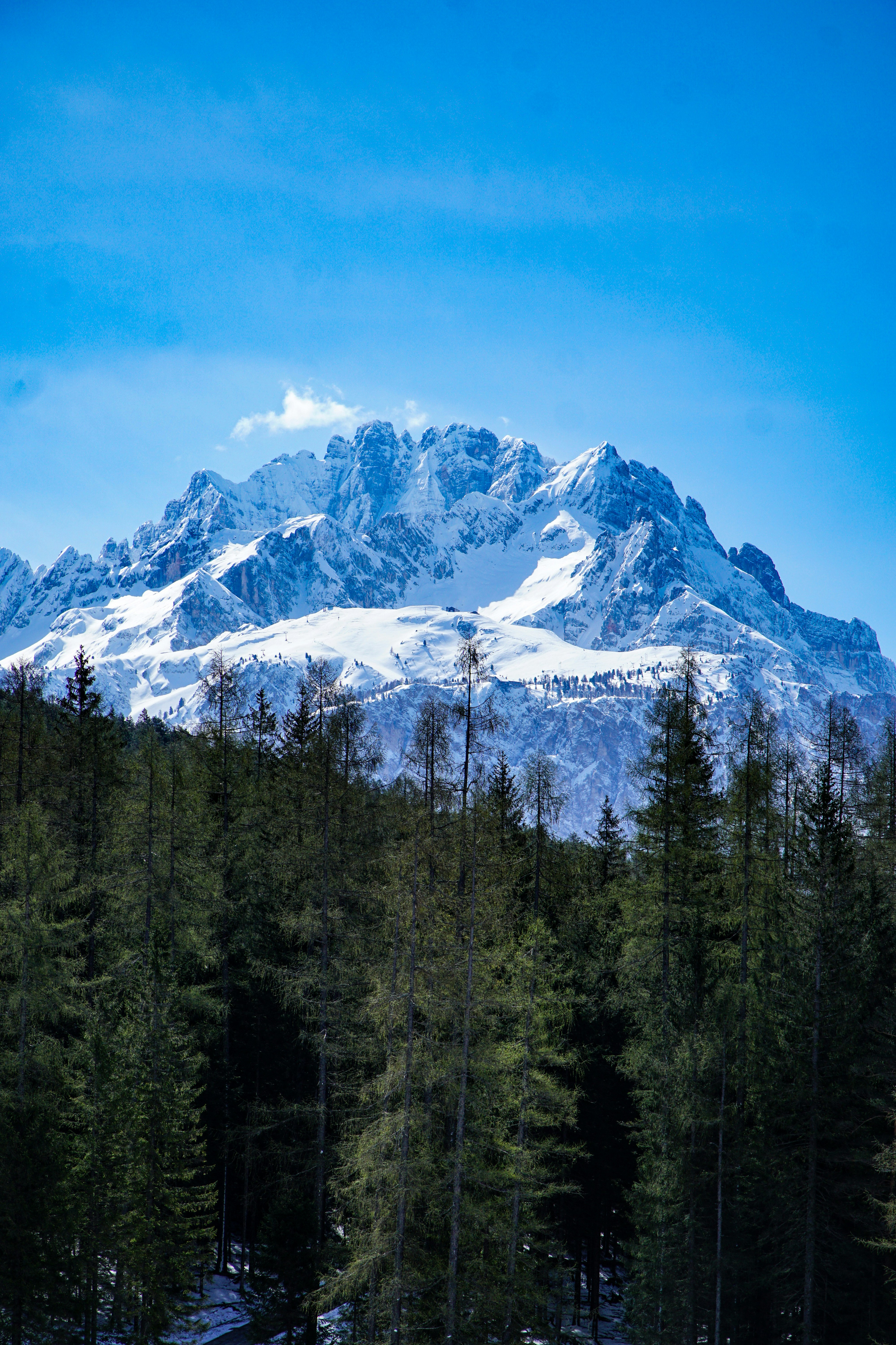 snow-covered mountain under blue sky